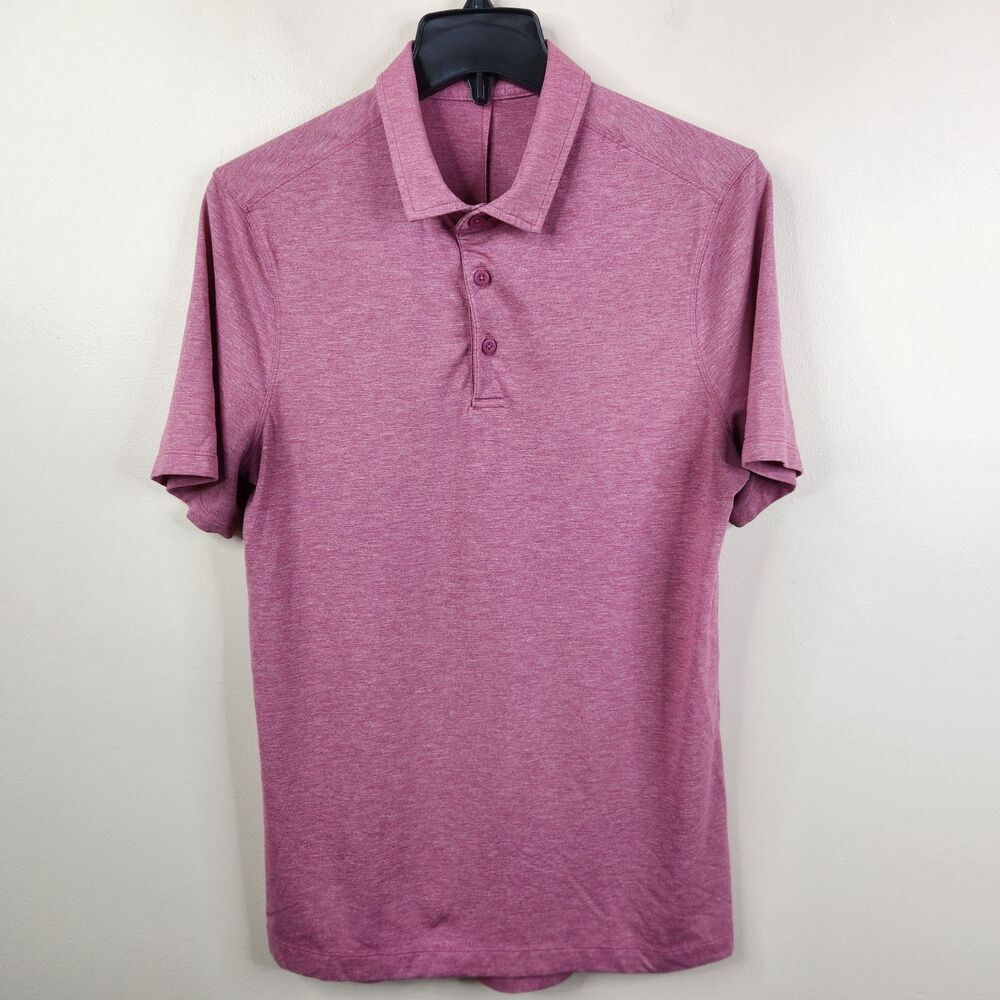 Lululemon Mens Vent Tech Short Sleeve Heather Pink 3 Button Polo Shirt Small